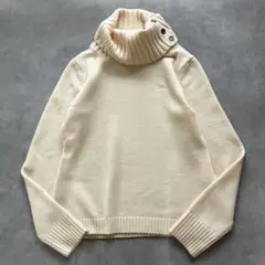 バーバリーブルーレーベル タートルネック ニット ウール ボタン アイボリー