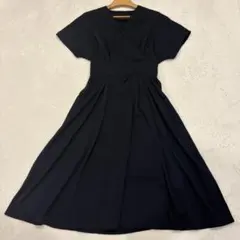 ネイビー ロングワンピース 半袖　フレア Mサイズ　Aライン　ポケットあり