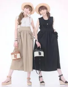 アンドラブ　&LOVEふりるポケットのサロペットギャザースカート　ブラック 3Lのサムネイル