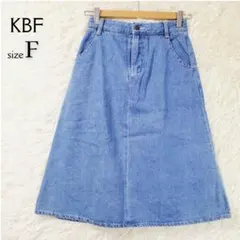 ケービーエフ ひざ丈デニムスカート フレア 青 フリーサイズ ウエストゴム