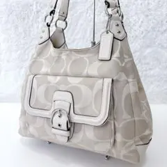COACHコーチ キャンベルシグネチャーホーボー ライトベージュ SOHO