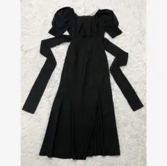 新品★NICE CLAUP バックリボンワンピース　コットン　麻　ブラック　黒