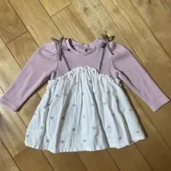 après les cours ピンクとホワイトのハート柄チュニック　80cm