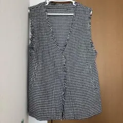 フリンジ付きチェック柄ノースリーブベスト