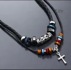 男女兼用✨ インディアン ボヘミアン レザー ネックレス ボヘミアン クロス