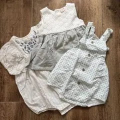 夏用ベビー服3点セット ホワイト ミントグリーン系