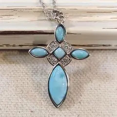 【3大ヒーリングストーン】ドミニカ産ラリマーの高級十字架、クロスネックレス　②