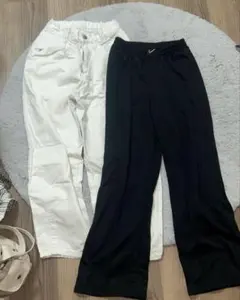 GU ホワイト ブラック 長ズボン S(140)