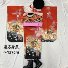 604agu33□七五三 7歳 女児 着物&長襦袢 金彩 鞠　花 蝶□状態良好