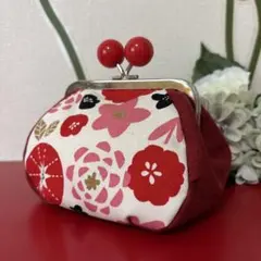 ハンドメイド　フワフワがま口ポーチ　小物入れ　和柄　花柄　ぷっくり