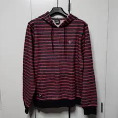 【LRG】ボーダー スウェットパーカー　黒杢×赤杢 Ｍ メンズのサムネイル