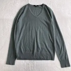 ユニクロ UNIQLO エクストラファインメリノVネックセーター グリーン 緑