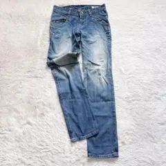 ダブルネーム デニムパンツ ヴィンテージ ダメージ加工 ストレート 古着 Y2Kのサムネイル