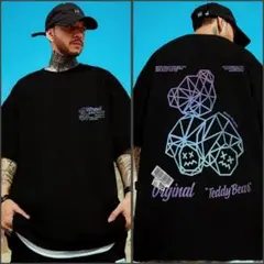 【残りわずか】Tシャツ　メンズ　黒　ストリート　XL　ユニセックス　クマ　半袖