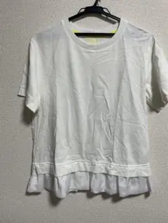 MUVEIL WORK フリル付きホワイトTシャツ