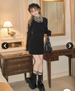 ミシェルマカロン シャツレイヤード風ニットワンピース フリーサイズ