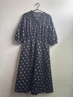 エヘカソポ ブラック花柄ロングワンピース F