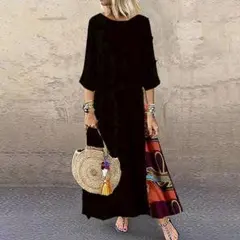 ワンピース ロングワンピース　体型カバー　楽チン　大きいサイズ　エスニック柄