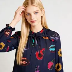 美品 PS Paul Smith アートフルライブス 総柄 フリル ブラウス Lのサムネイル