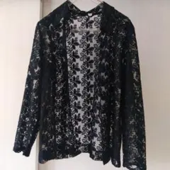 ブラックレース長袖カーディガン　襟付き　羽織　１３号