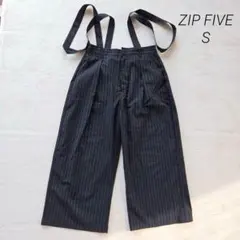 美品✨ZIP FIVE サスペンダー付きパンツ S-M ストライプ 黒 グレー
