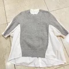 sh2848 sacai サカイ　グレー ニット セーター シャツ重ね着のサムネイル
