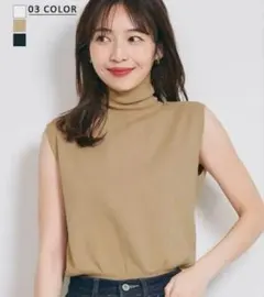 basement online タートルネックノースリーブニット ベージュ