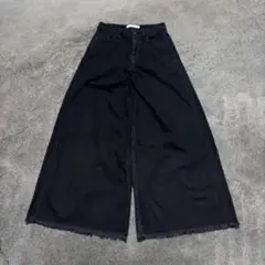 【新春初売り✨】 極太 フリンジデニムパンツ ブラック ワイド y2k グランジ