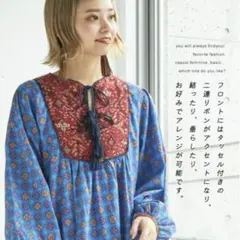 《新品》CUBE SUGARロングワンピース　ボタニカル柄／エスニックM