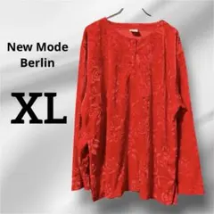 New Mode Berlin べロア調カットソー バラ柄 赤 【XL】