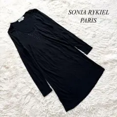 K7【ソニアリキエル】ワンピース　長袖　黒　フランス製　M ラインストーン