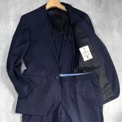 C542 美品 五大陸 DORMEUIL スーツ上下 A4 濃紺 ストライプ