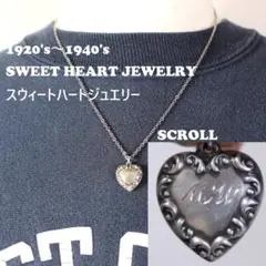 40s　スウィートハートジュエリー 　NAVY 古着　チャーム 波　アールデコ