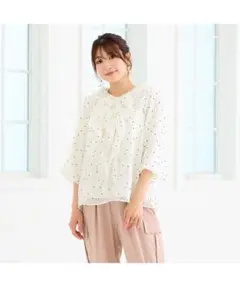 ローズティアラ♡ホワイトドット柄フリルブラウス 42　今季新品のサムネイル