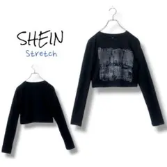 【美品】SHEIN グラフィック プリント ロンT 長袖 ブラック M