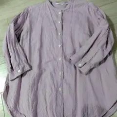 UNIQLO 薄紫 リネンブレンド七分袖シャツ L