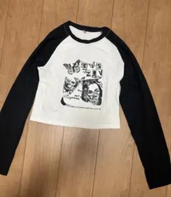 グラフィックプリント クロップド長袖Tシャツ