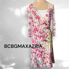 BCBGMAXAZRIA 花柄 カシュクールワンピース 膝丈 マルチカラー