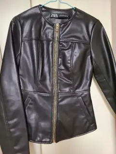ZARA ブラック ペプラムレザージャケット XS