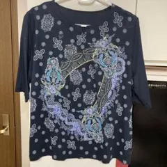 クリスチャンオジャール　花柄デザイン5分袖　半袖シャツ　紺　13号