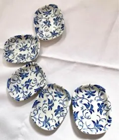 ✅平成レトロ✅豆皿/白地に青い花/５枚セット