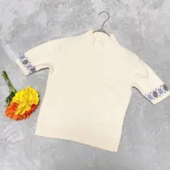 【KEITH/キース】半袖ニット モックネック アーガイル M レナウンのサムネイル