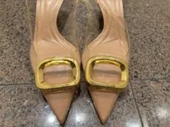 ZARA ベージュ ポインテッドトゥ サンダル ゴールドバックル