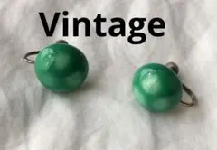 ビンテージ　陶器　シルバー　イヤリング　グリーン　マーブル