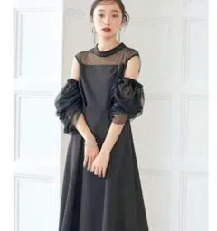 【美品】ほぼ未使用ルイルエブティック　ギャザーシアースリーブ　フレアドレス　黒