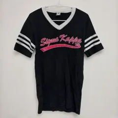 オーガスタ Tシャツ Vネック 半袖 英字 S 黒 綿 デート