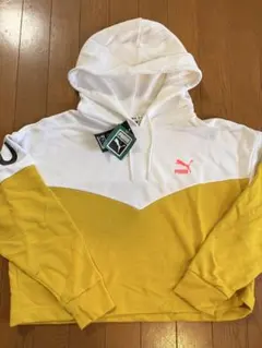 PUMA フード付きトレーナー M ホワイト/イエロー