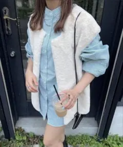 アイボリー フリース ニットベスト フリーサイズ