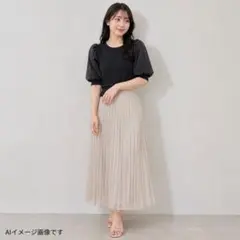 mysty woman パフスリーブ 五分袖カットソー ブラック