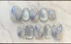 ネイルチップ　オーダー　ニュアンス　マグネット　ラメ　ブルー